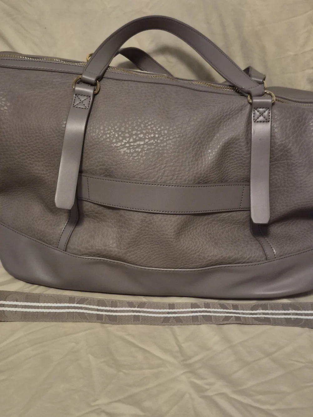 DKNY Taupe Leather Weekender Bag